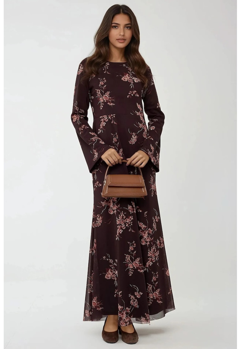 Rochie maxi -  imprimeu floral - multicolor - tul