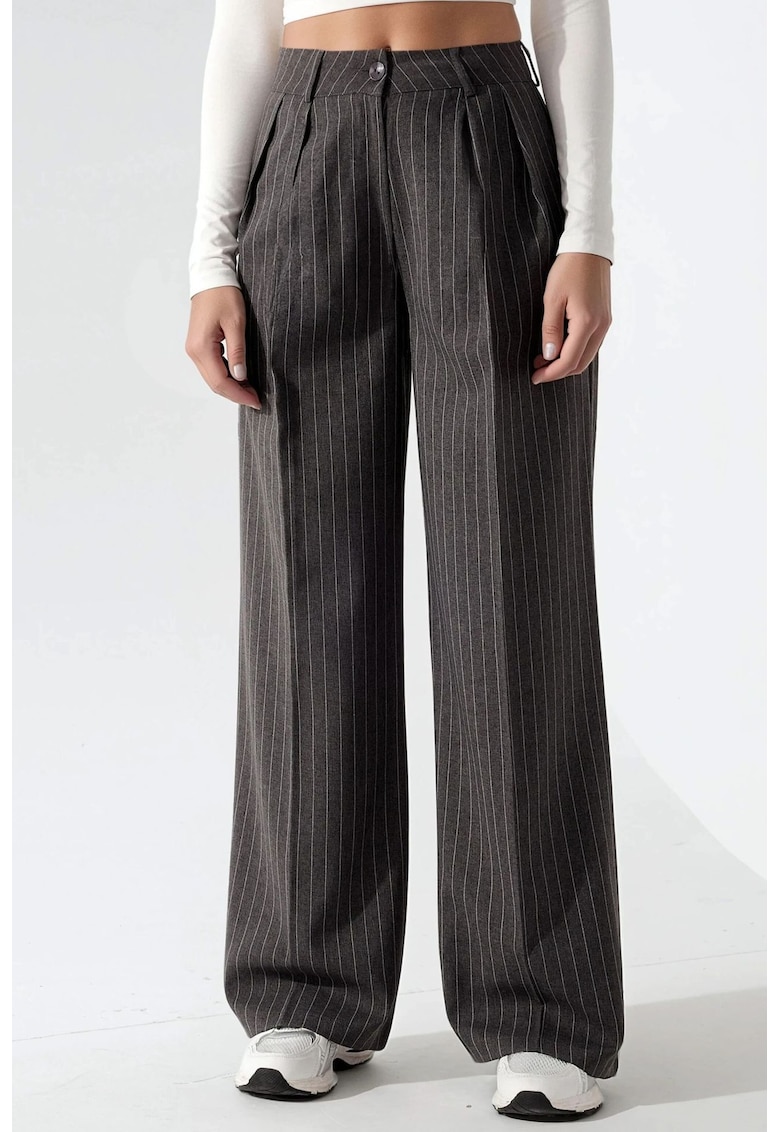 Pantaloni dama - Palazzo - cu dungi - gri