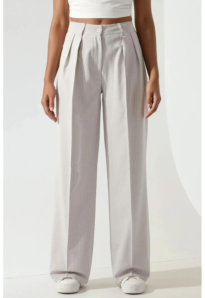 Pantaloni pentru dama - Palazzo - cu dungi - gri