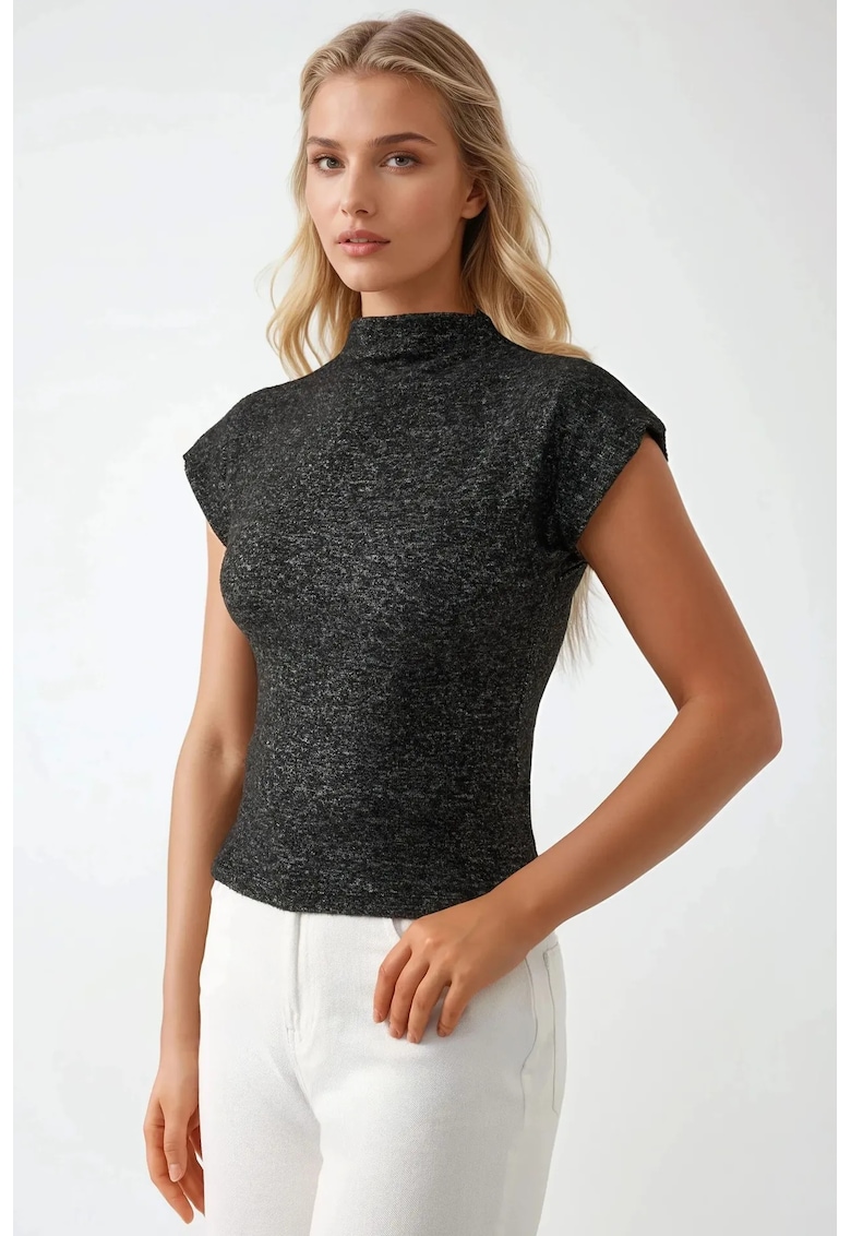 Bluza dama - texturata - fara maneci - gri - jerseu