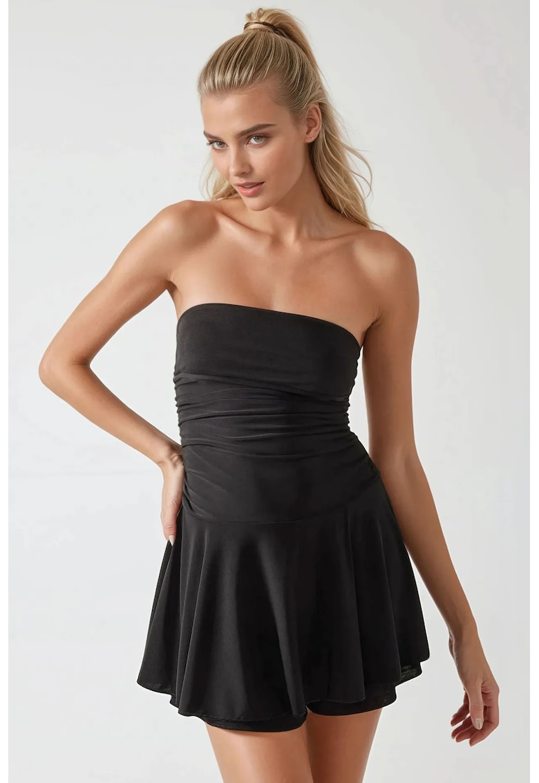 Rochie mini - fara bretele - negru - jerseu