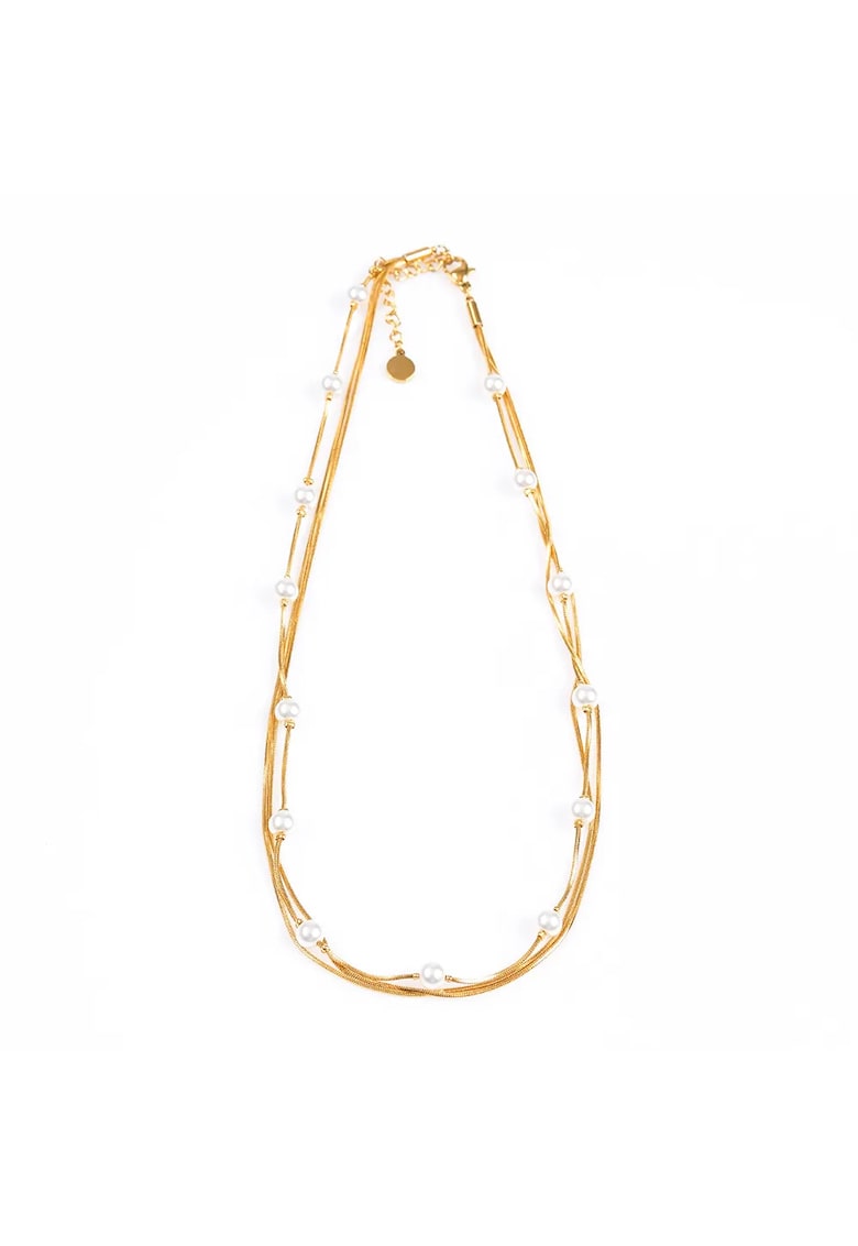 Colier auriu cu perle albe din otel inoxidabil -  Paris