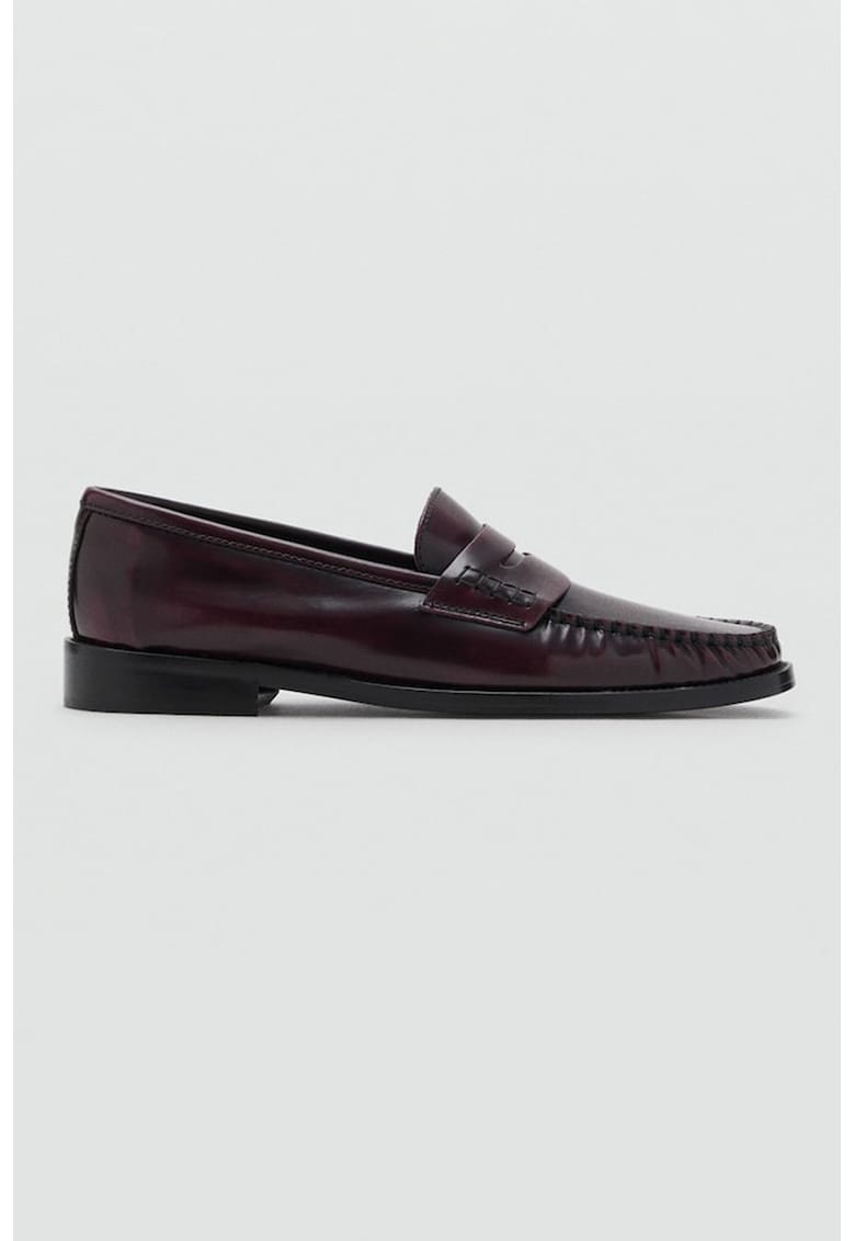 Pantofi loafer din piele cu varf rotund - Visiniu