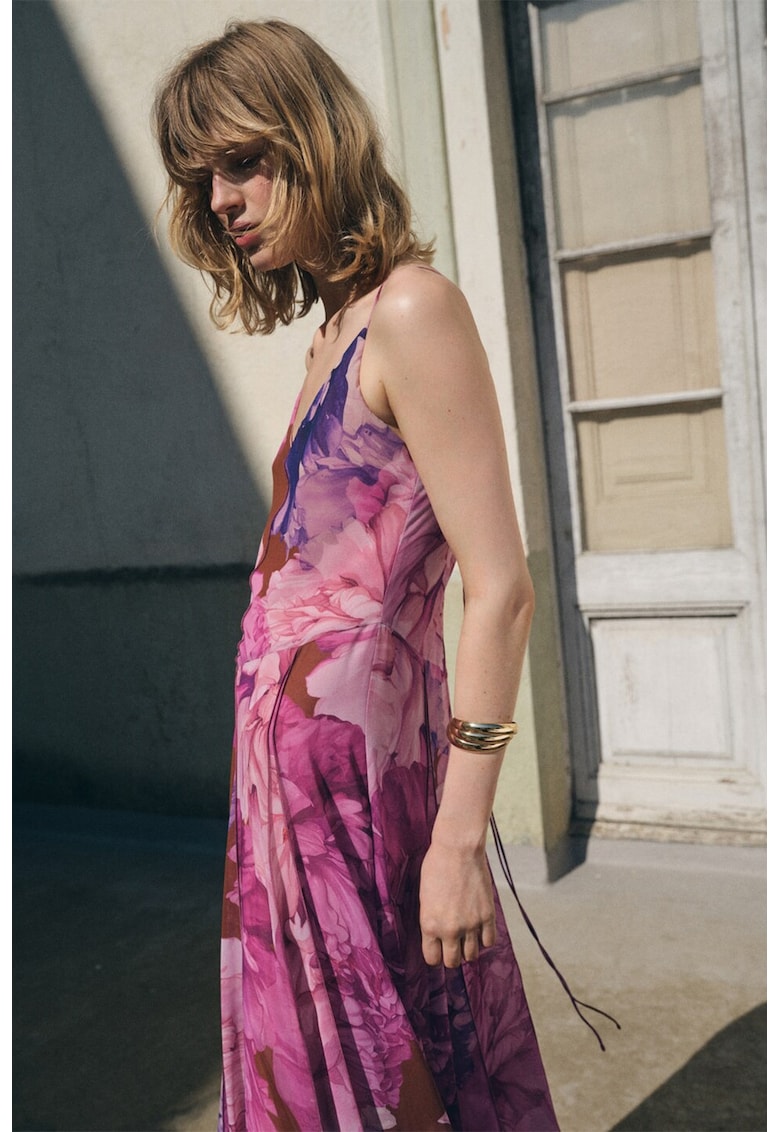Rochie maxi evazata cu model floral
