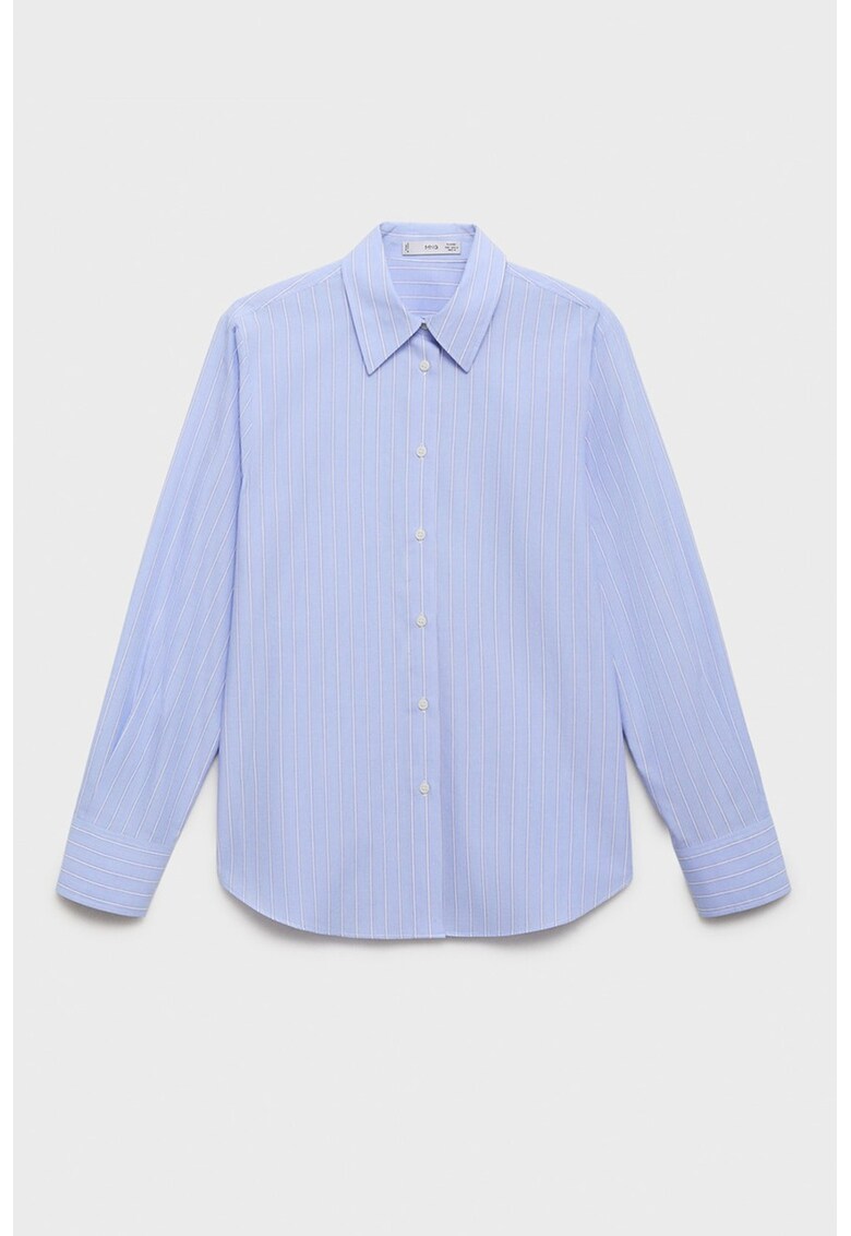 Camasa din bumbac si lyocell cu model in dungi - Alb/Albastru