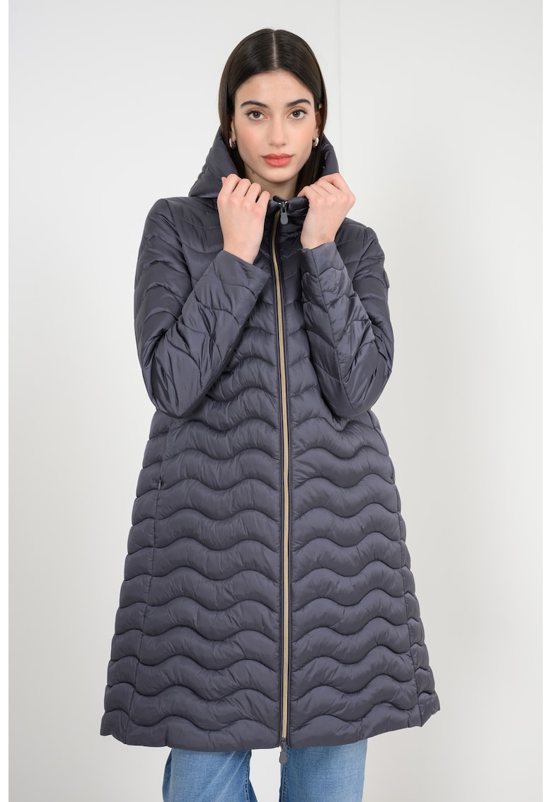 Geaca lunga cu vatelina si gluga