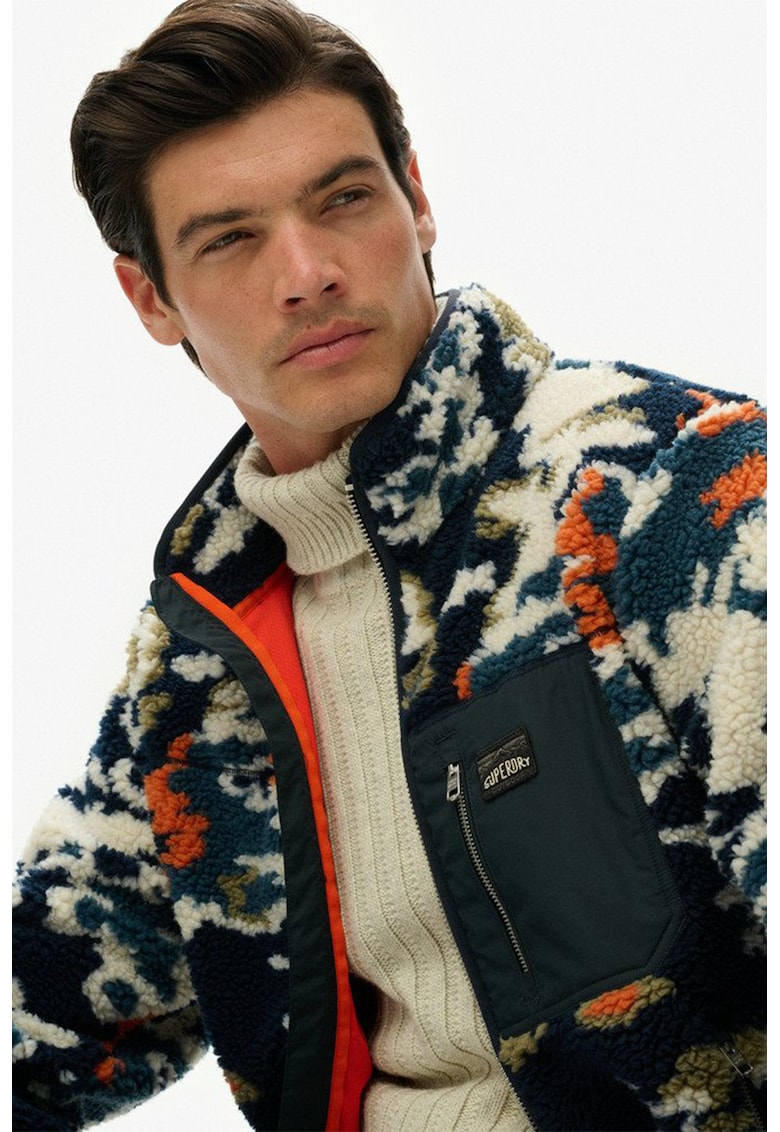 SUPERDRY - Bluza de trening din material teddy cu fermoar si guler mediu