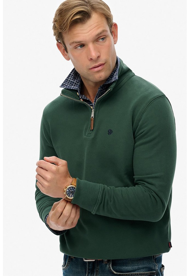 SUPERDRY - Bluza de trening relaxed fit din bumbac organic cu fenta scurta cu fermoar