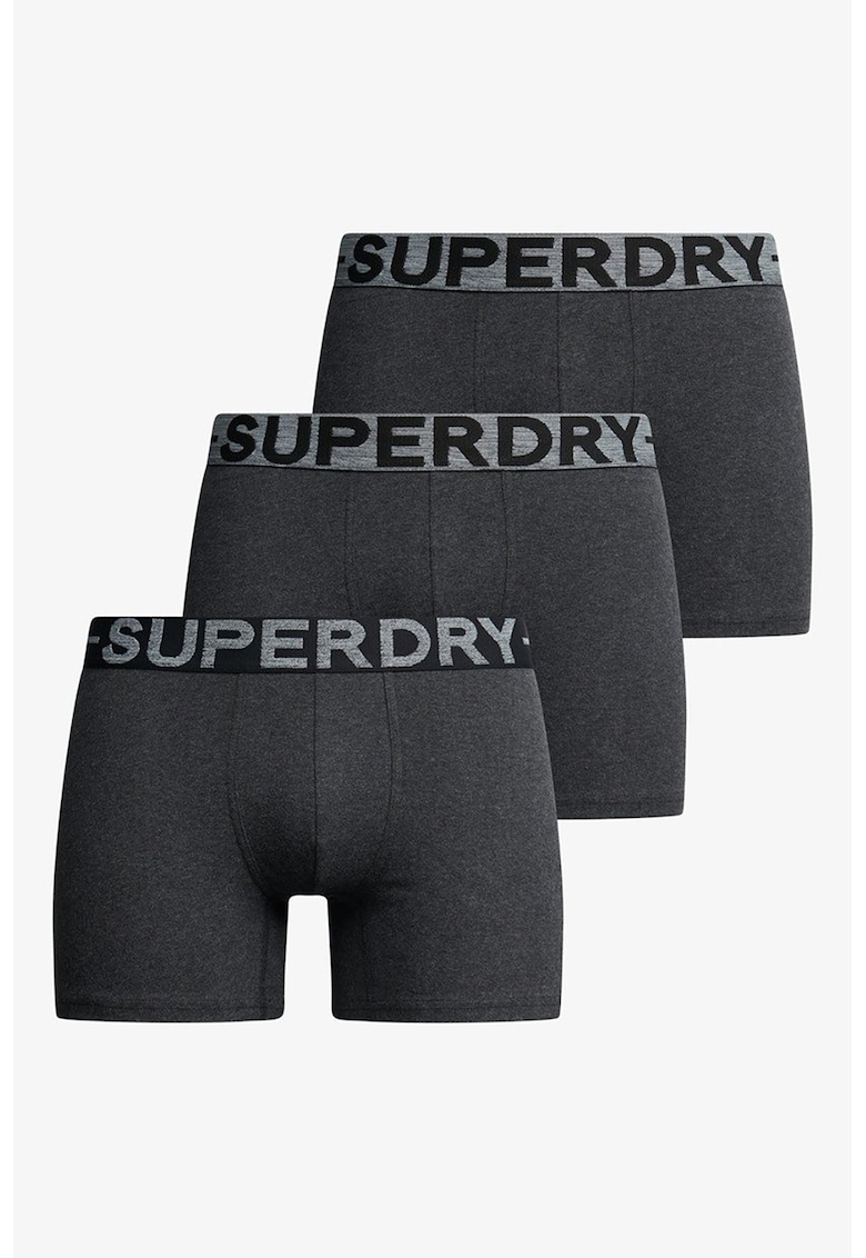 Set de boxeri din amestec de bumbac cu banda logo in talie - 3 perechi - Negru melange