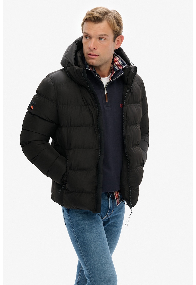 Superdry Co Geaca matlasata cu buzunare cu fermoar - Negru stins