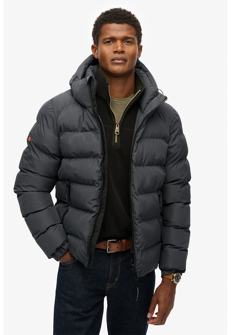 Superdry Co Geaca matlasata cu buzunare cu fermoar - Gri inchis
