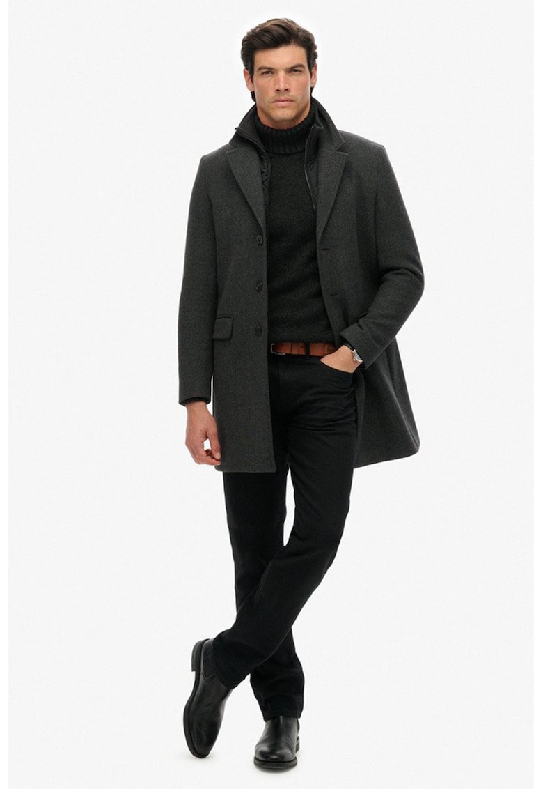 SUPERDRY - Palton slim fit din amestec de lana cu model 2in1