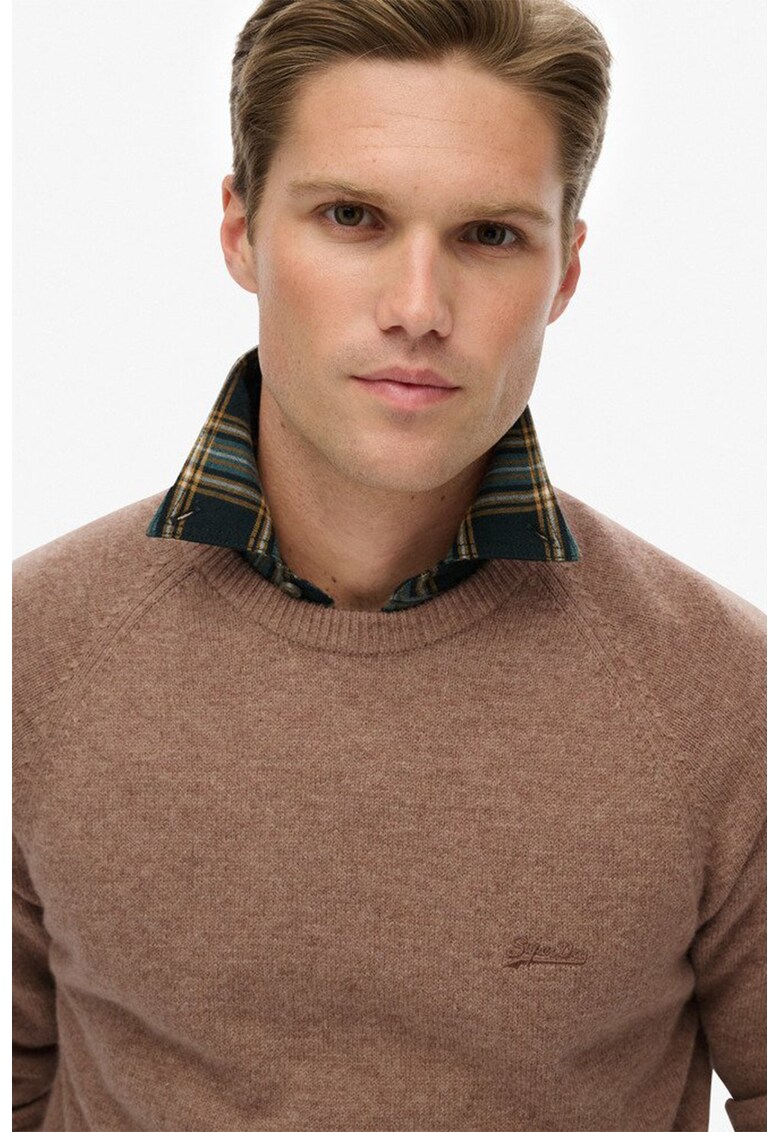 SUPERDRY - Pulover regular fit din amestec de lana cu maneci raglan - Maro deschis