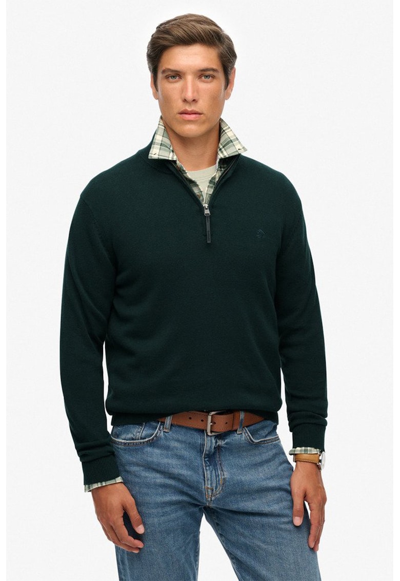 SUPERDRY - Pulover de bumbac organic cu fenta cu fermoar