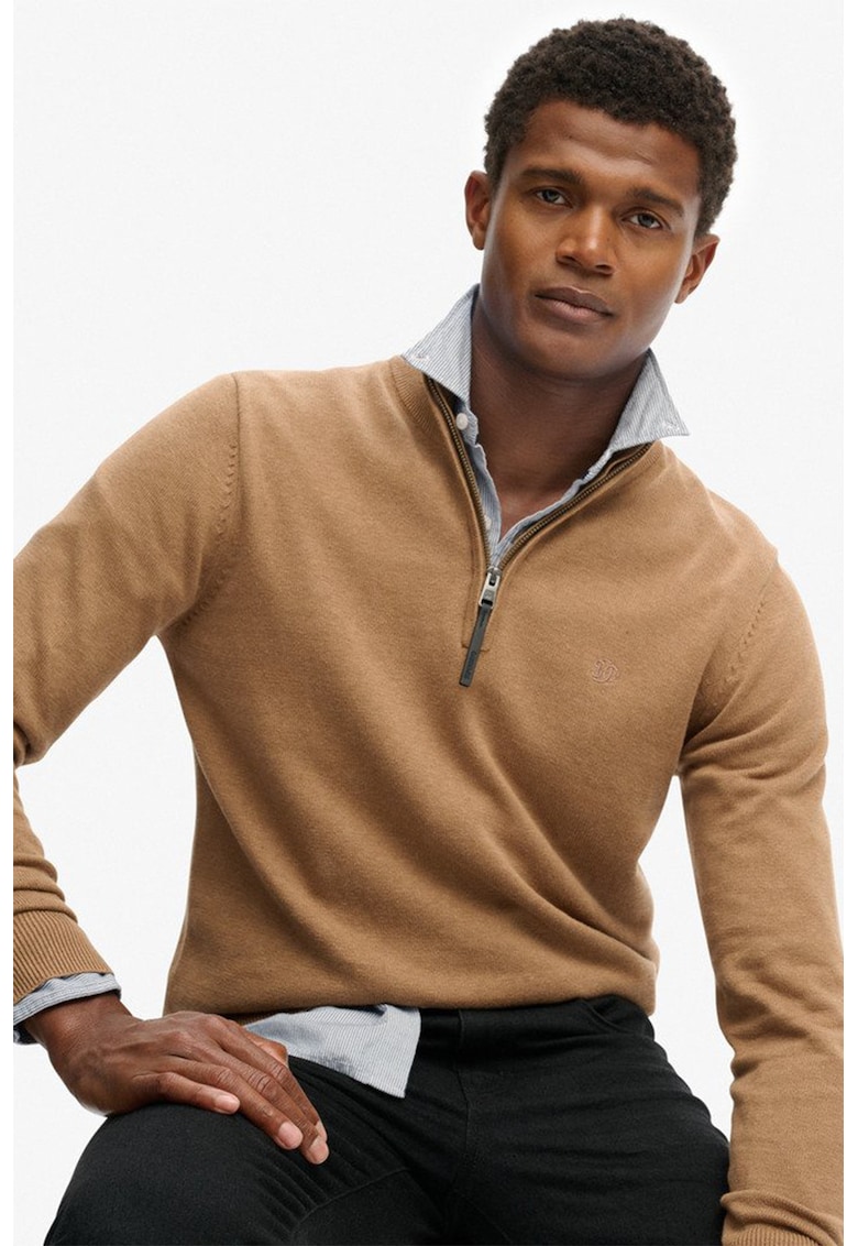 SUPERDRY - Pulover de bumbac organic cu fenta cu fermoar