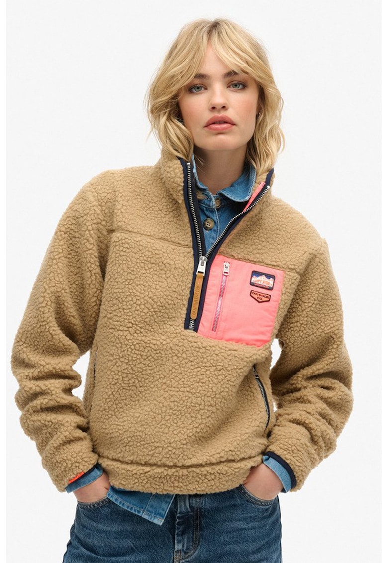 Bluza sport din fleece Vintage Retro - Caramel