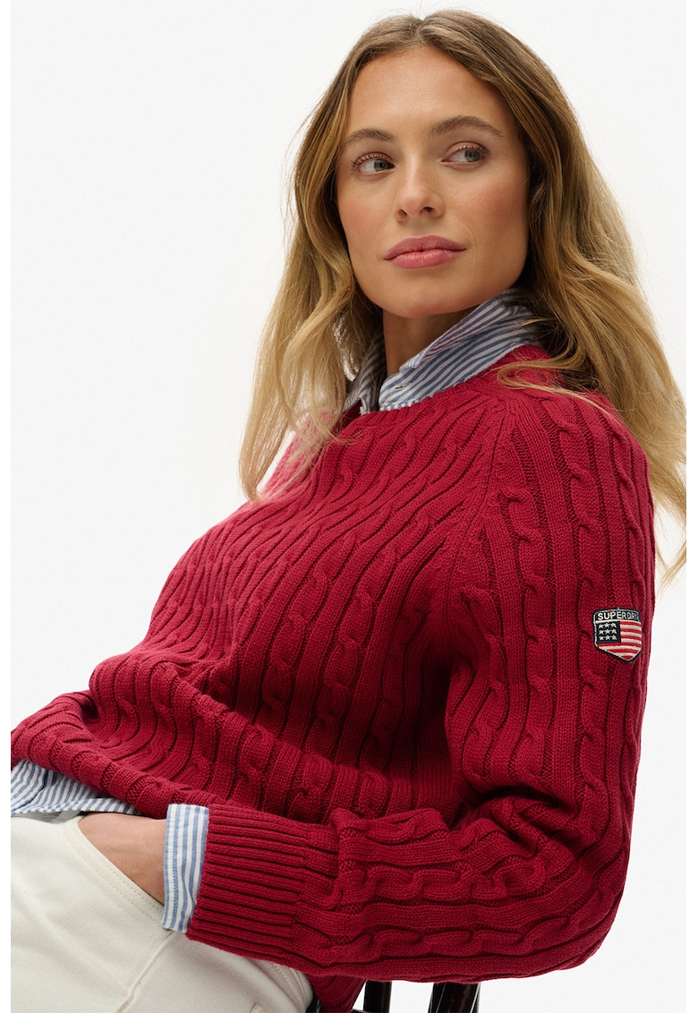 Pulover din bumbac organic cu model torsade