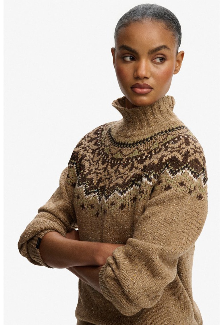 SUPERDRY - Pulover din amestec de lana cu model - Maro