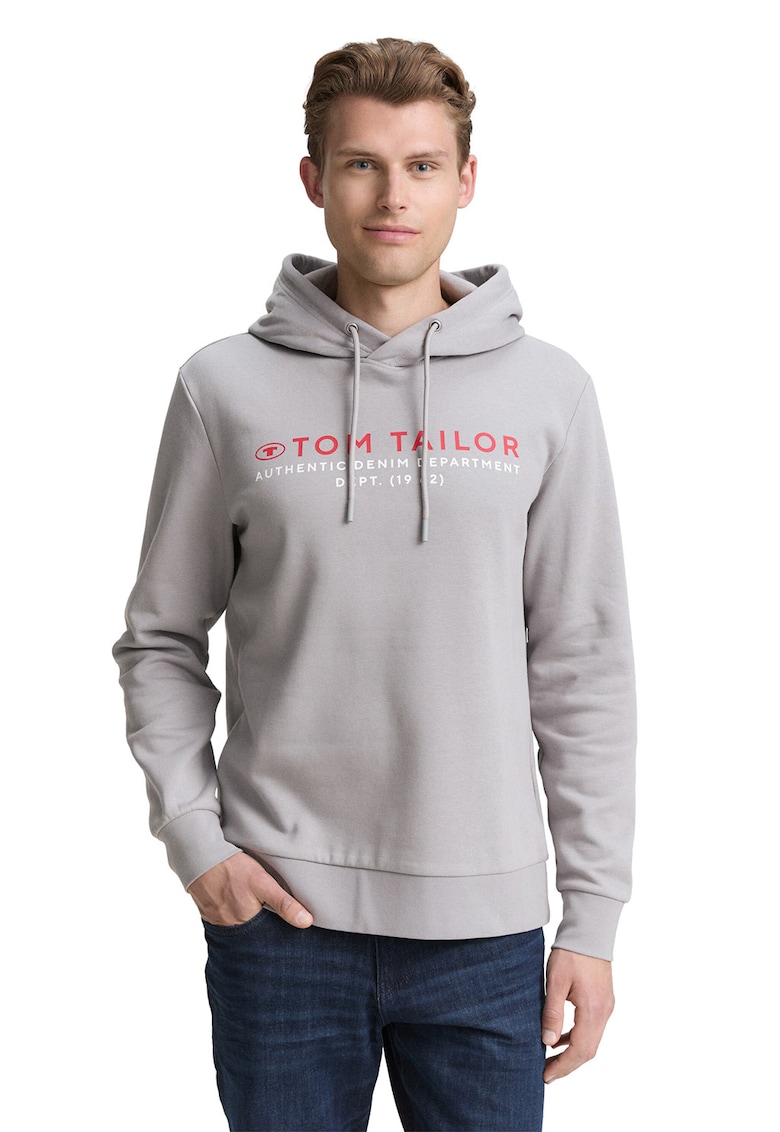 Hanorac din amestec de lana cu imprimeu logo - Gri melange