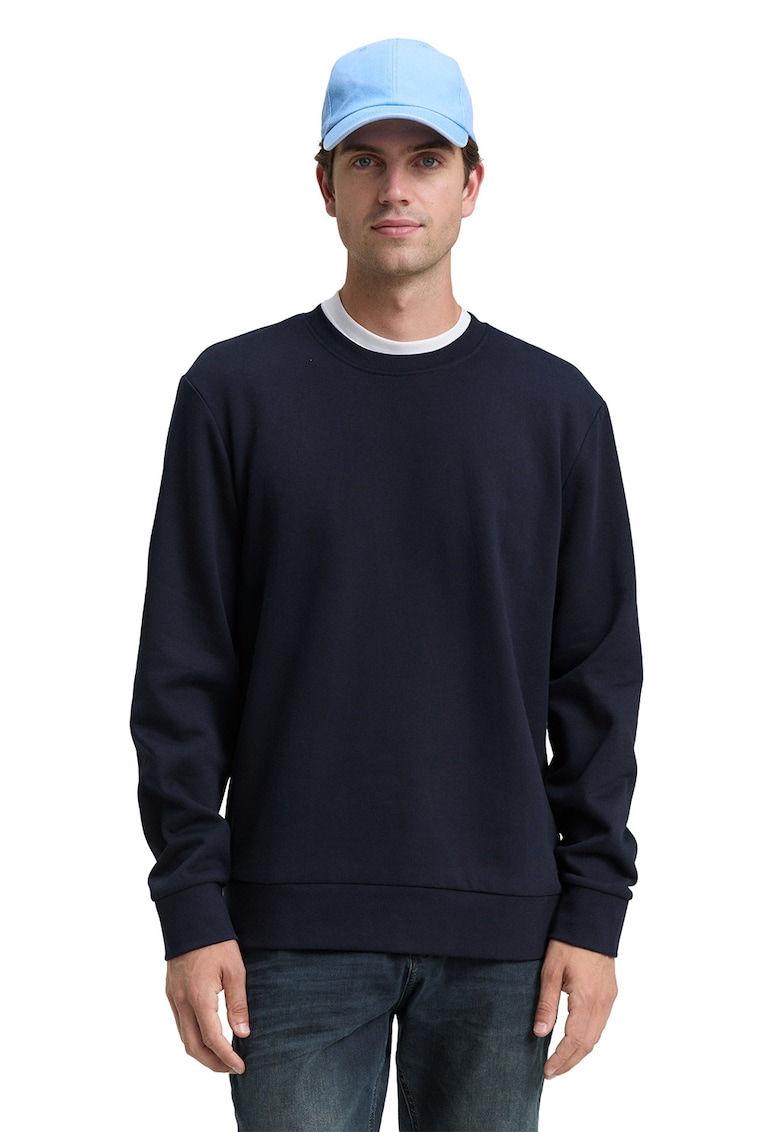 Bluza de trening cu decolteu la baza gatului si model uni - Bleumarin