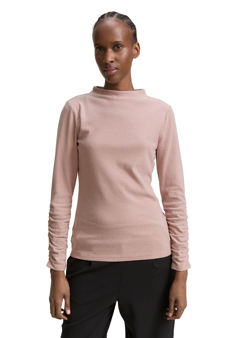 Bluza cu maneci cu fronseuri - Roz pastel