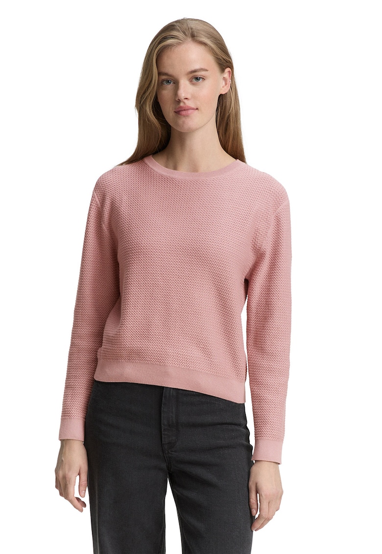 Pulover tricotat cu decolteu la baza gatului - Roz pastel