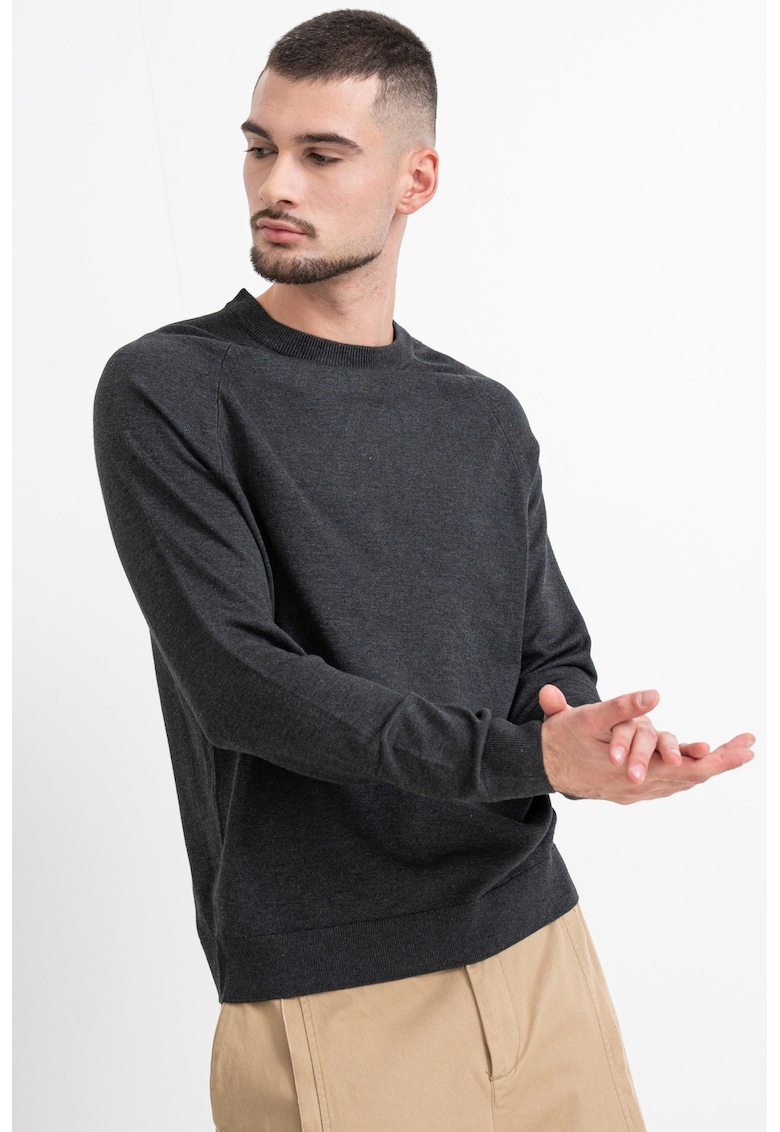 Pulover cu maneci raglan - Gri inchis melange