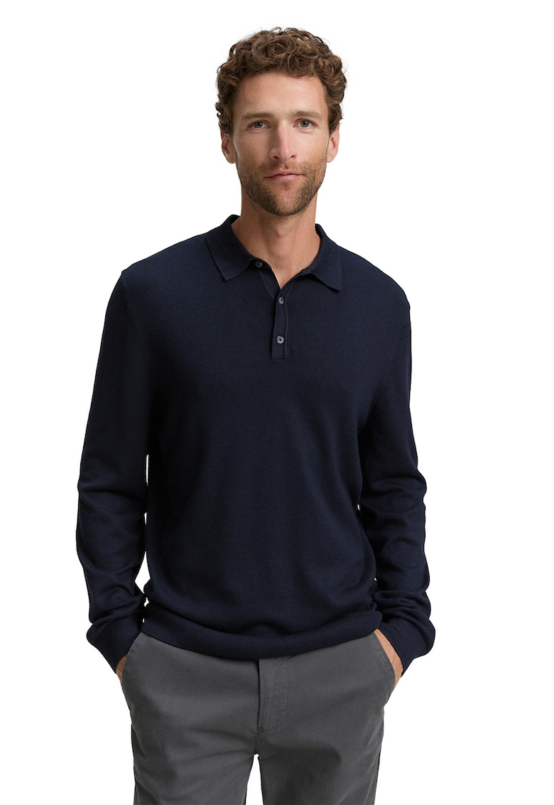 Pulover polo cu fenta scurta cu nasturi