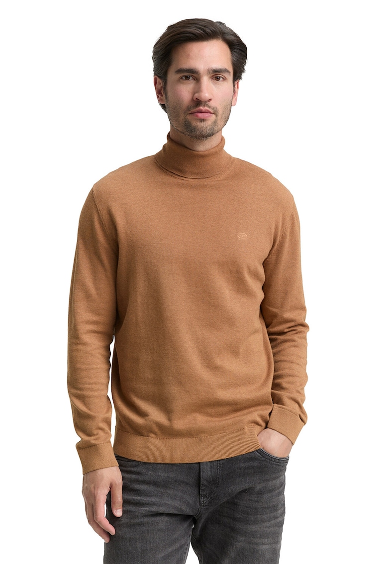 Pulover tricotat fin cu guler inalt - Portocaliu deschis