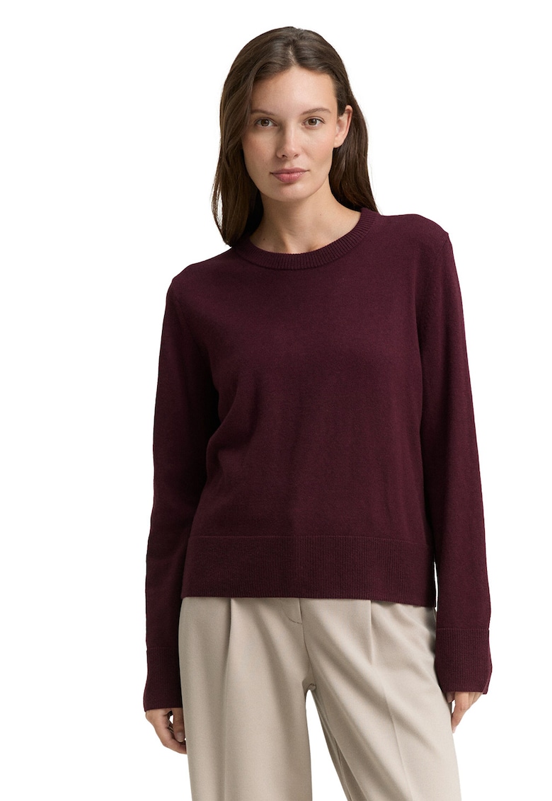 Pulover uni lejer cu decolteu la baza gatului - Visiniu