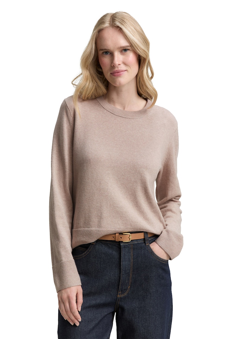 Pulover uni lejer cu decolteu la baza gatului - Maro taupe deschis