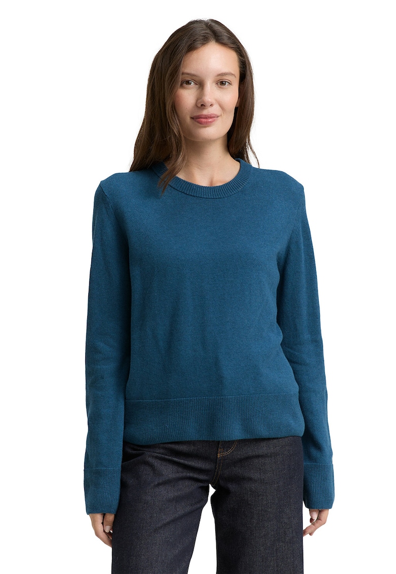 Pulover uni lejer cu decolteu la baza gatului - Albastru petrol