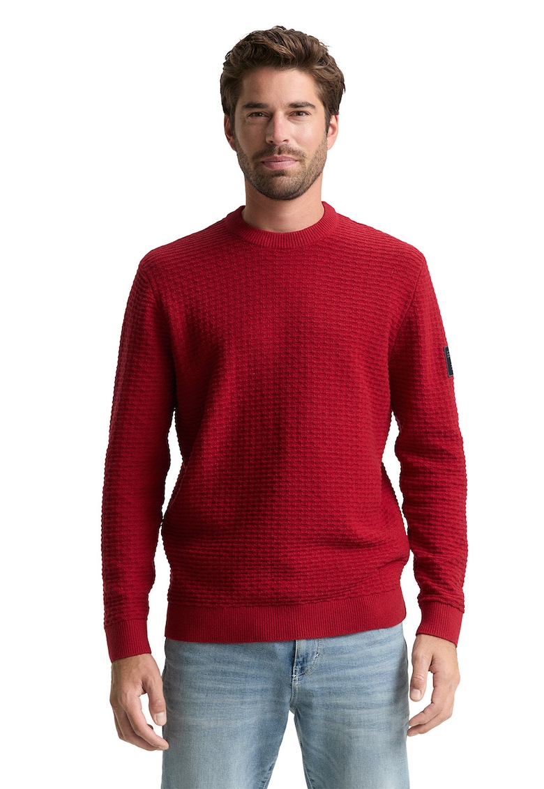 Pulover texturat cu decolteu la baza gatului - Rosu