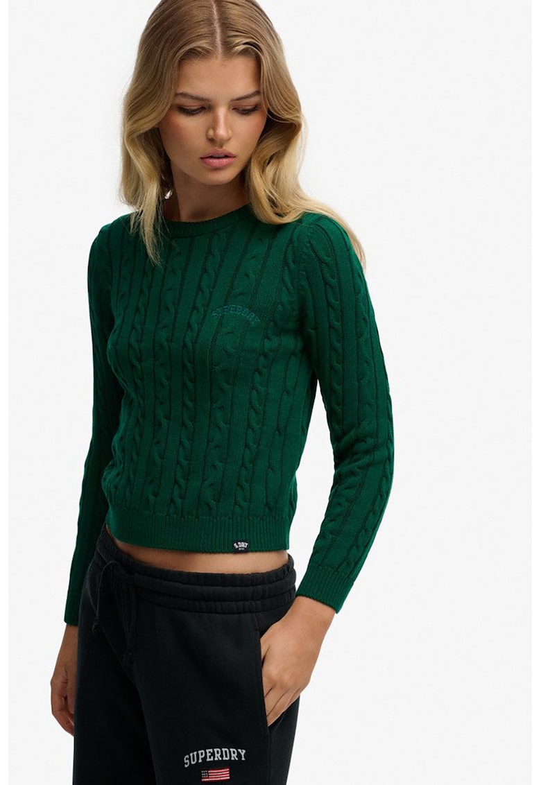 Pulover slim fit cu model torsade - Verde englez