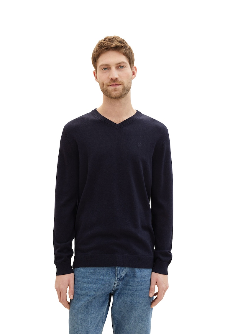 Pulover V-neck bleumarin Tom Tailor