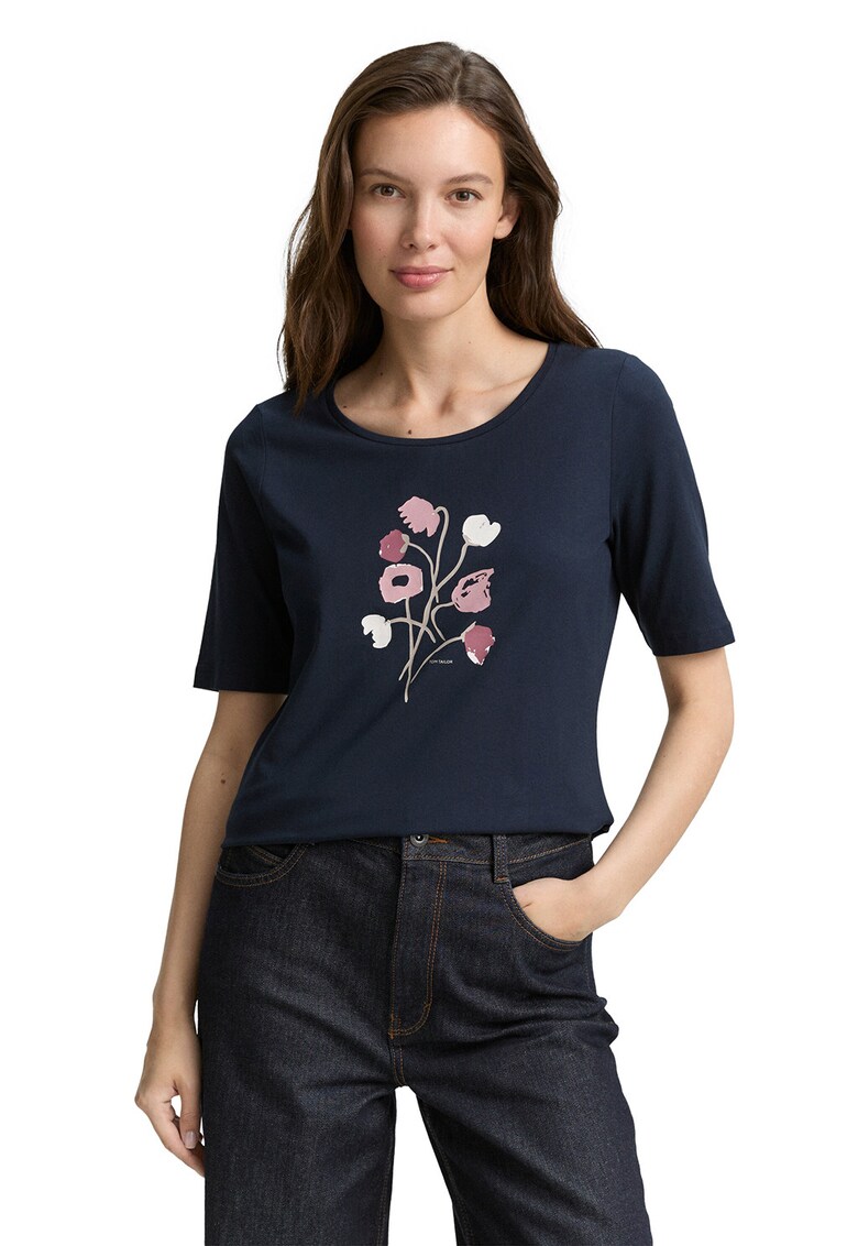 Tricou regular fit cu imprimeu grafic - Roz/Bleumarin