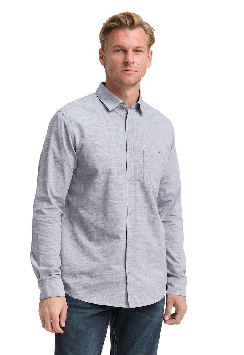 Camasa din bumbac cu guler clasic - Gri/Bleumarin