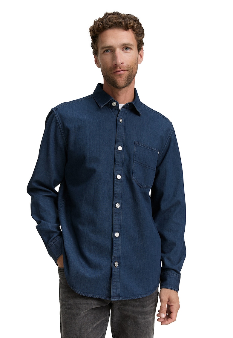 Camasa din bumbac cu model uni - Bleumarin