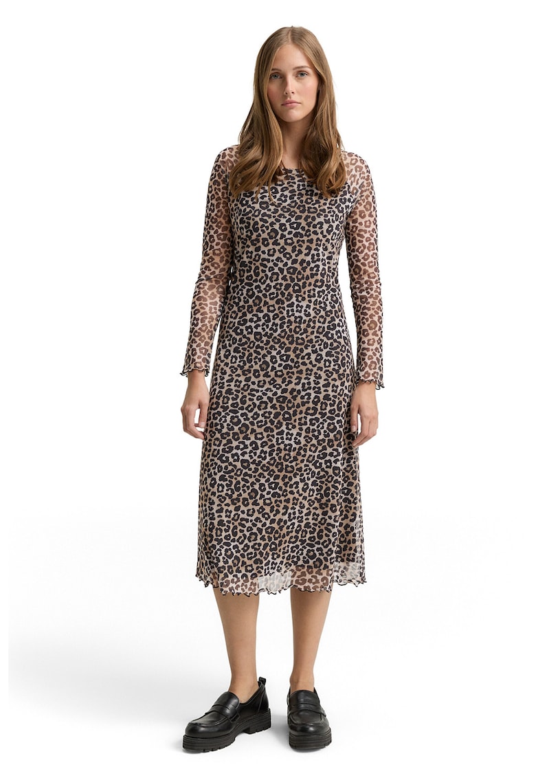 Rochie midi cu animal print - Negru - Bej - Rochie midi cu animal print - Negru - Bej -