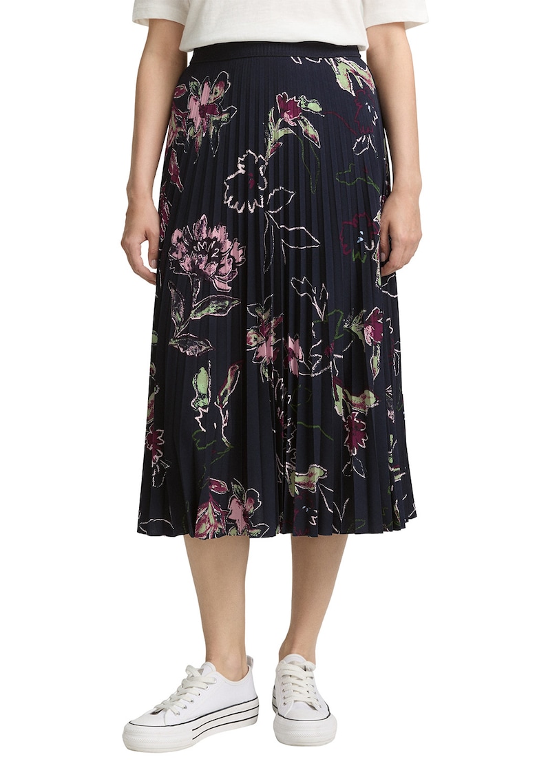 Fusta midi plisata cu talie elastica - Roz - Bleumarin - Fusta midi plisata cu talie elastica - Roz - Bleumarin -