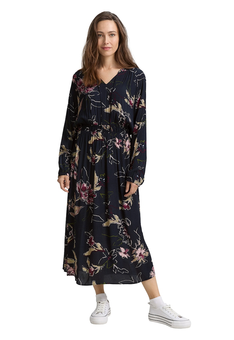 Rochie maxi cu croiala in A si model floral