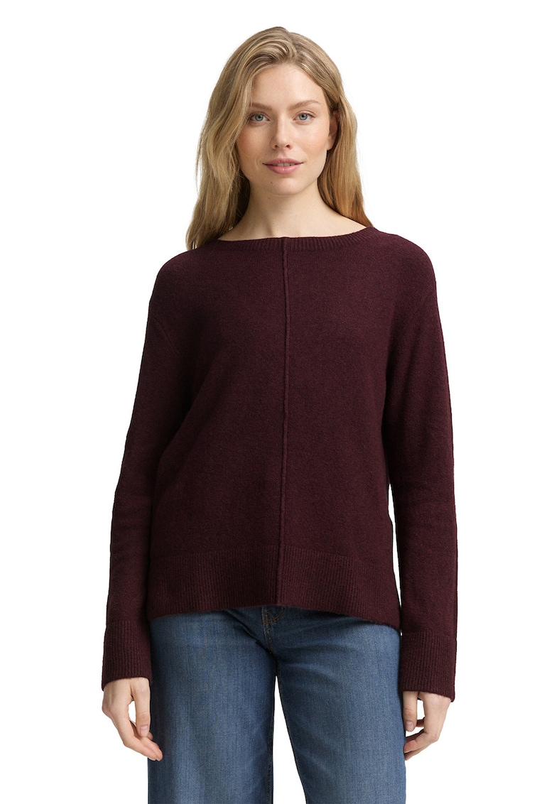 Pulover din amestec de lana cu decolteu barcuta