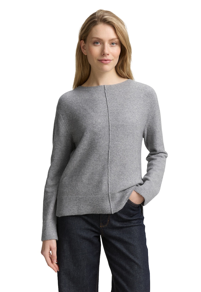 Pulover din amestec de lana cu decolteu barcuta