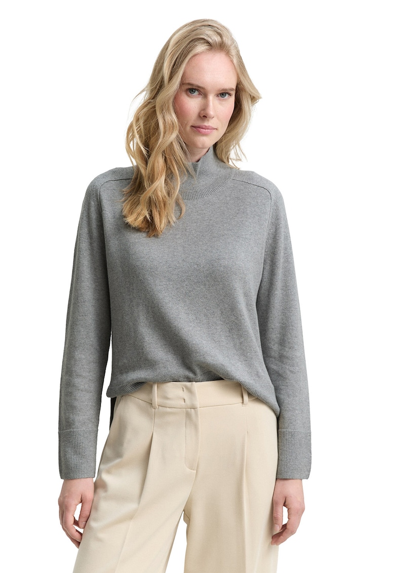 Pulover tricotat fin din amestec de casmir - Gri melange