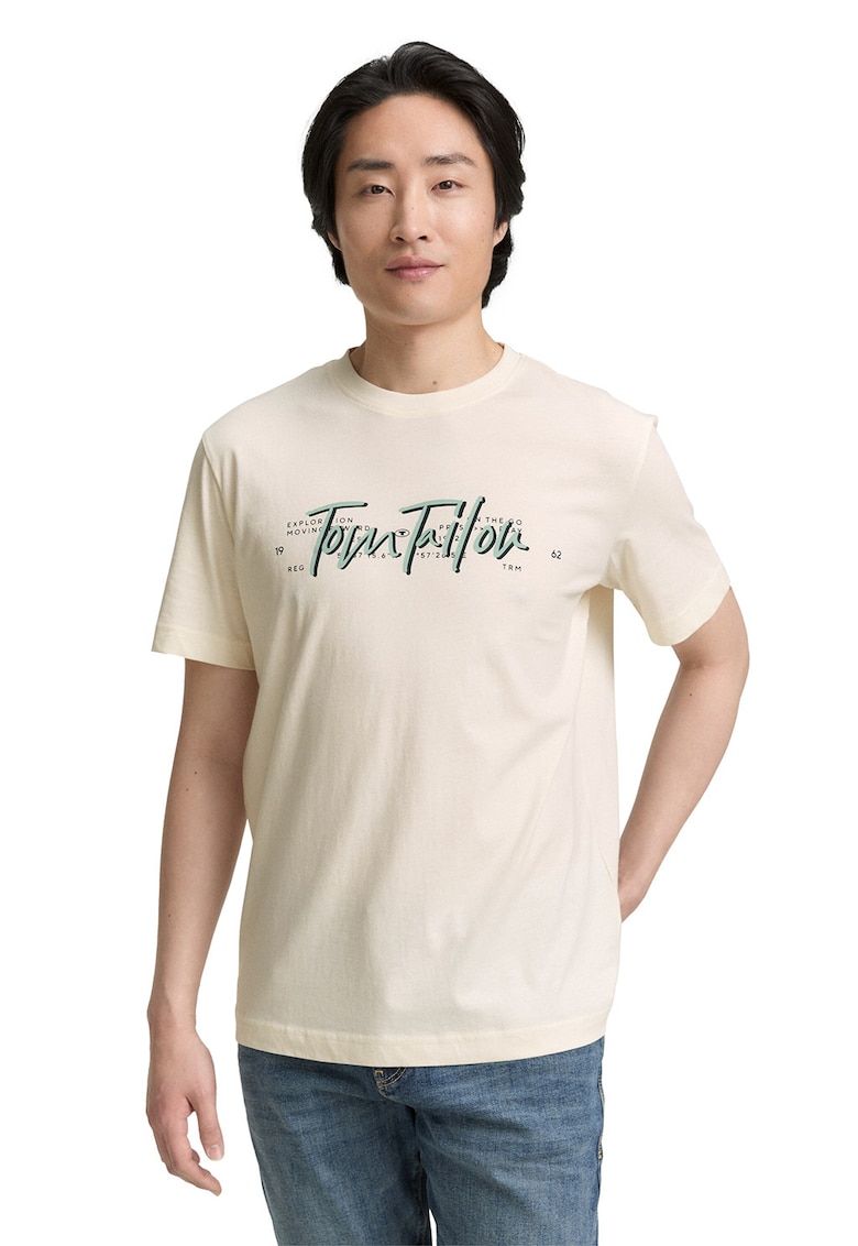 Tricou cu imprimeu logo - Verde feriga/Bej deschis