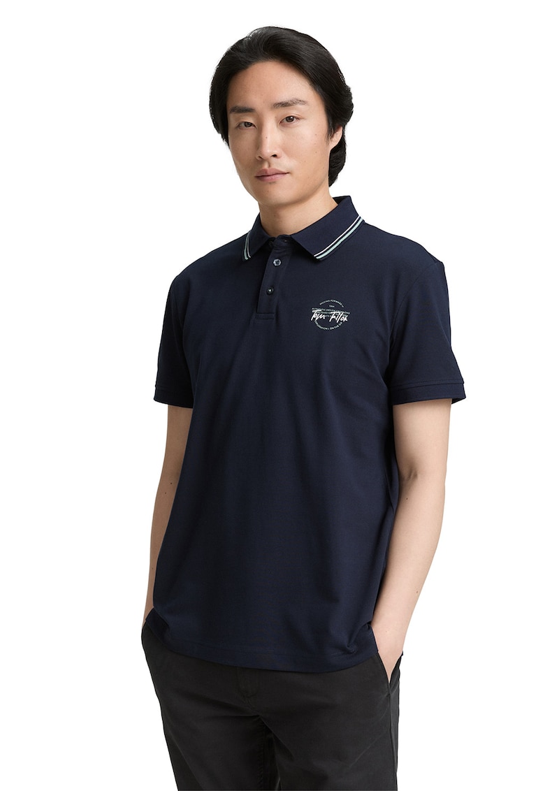 Tricou polo slim fit - Alb/Bleumarin
