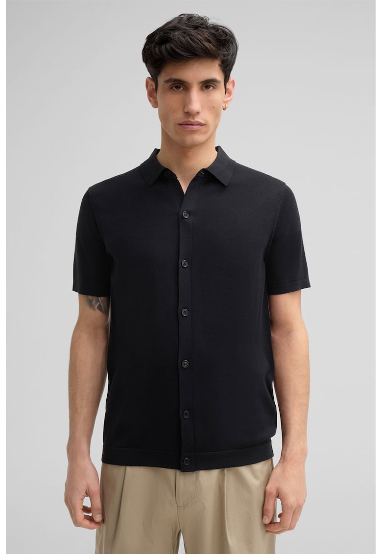 Tricou polo cu închidere prin nasturi 30045627 - Negru