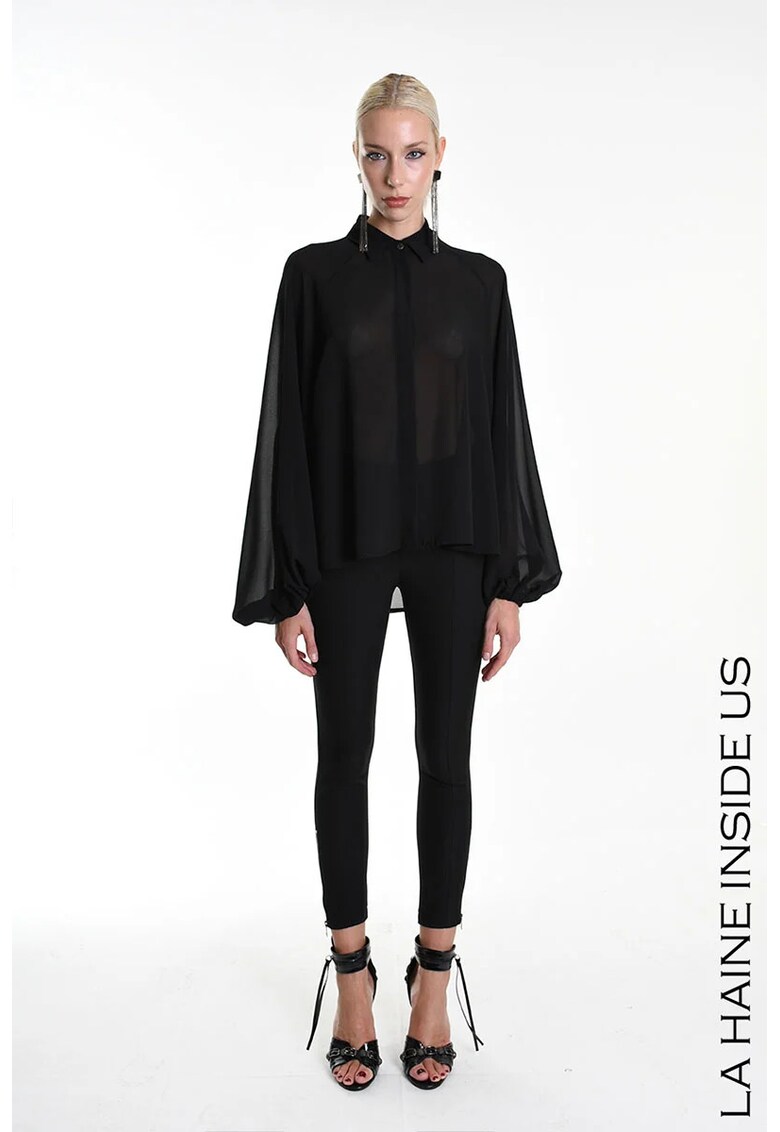 Cămașă cu mânecă lungă - transparentă - asimetrică - Negru