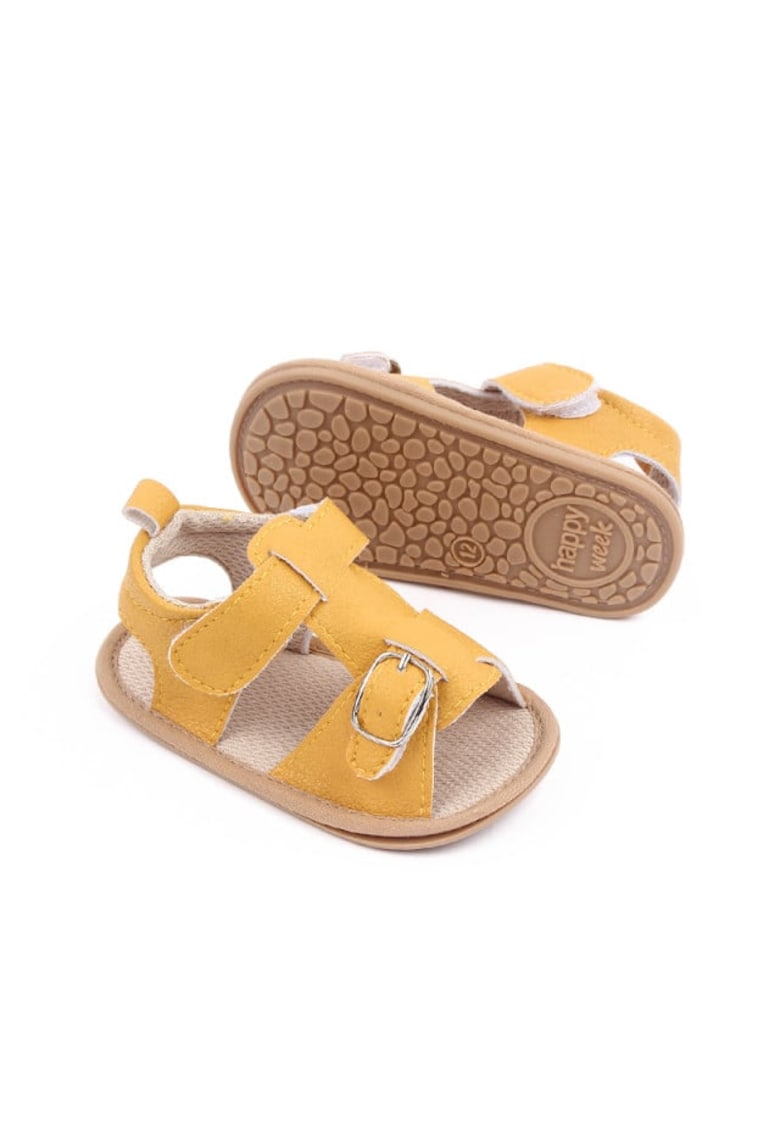 Sandale Model AL cu catarama - Piele ecologica - Baieti - Galben mustar - 3-6 luni