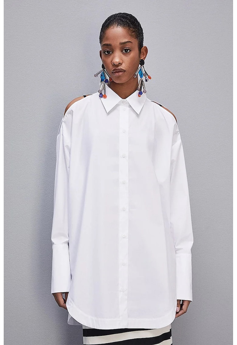 Cămașă supradimensionată din poplin cu decupaj pe umeri